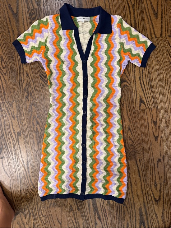 English Factory Dresses & Skirts - English Factory Wave-Pattern Polo Dress in Navy, Orange, Green, Lavender, Cream